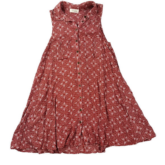 C'isa Shirt Dress Women's Small Flare Collared Sleeveless Button Front Red/White - Picture 1 of 8